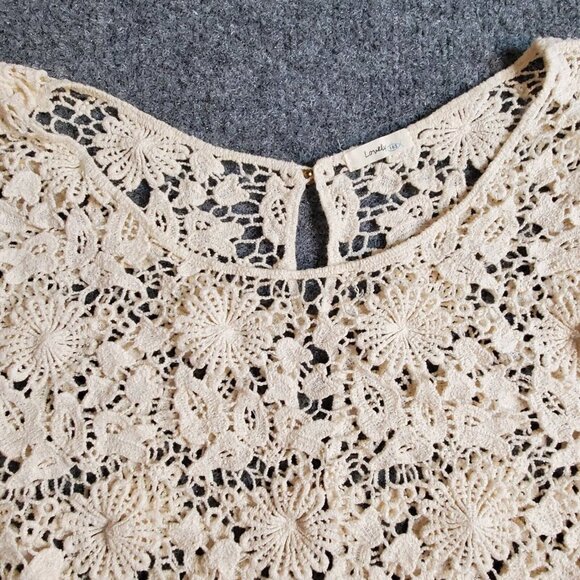 Lovely 153 Crochet Scoop Neck Cotton Tunic Top Cream Ivory Sheer Over Shirt S - Picture 3 of 14